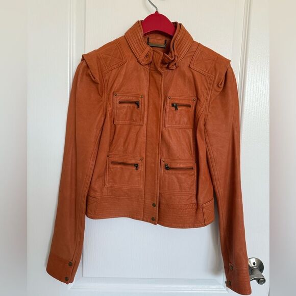 DIANE von FURSTENBURG Women's Orange Leather Jacket - Picture 1 of 3